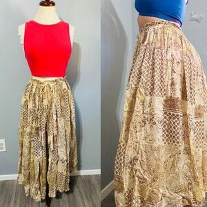 Short Circuit Vintage Women Brown Bohemian Maxi Summer Drawstring Skirt FREESIZE